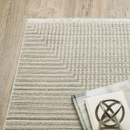 8' x 11' Beige and Ivory Geometric Power Loom Area Rug