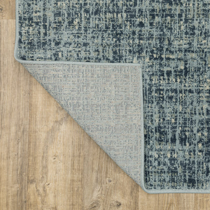 2' X 8' Dark Blue Light Blue Grey Ivory And Beige Abstract Power Loom Stain Resistant Runner Rug