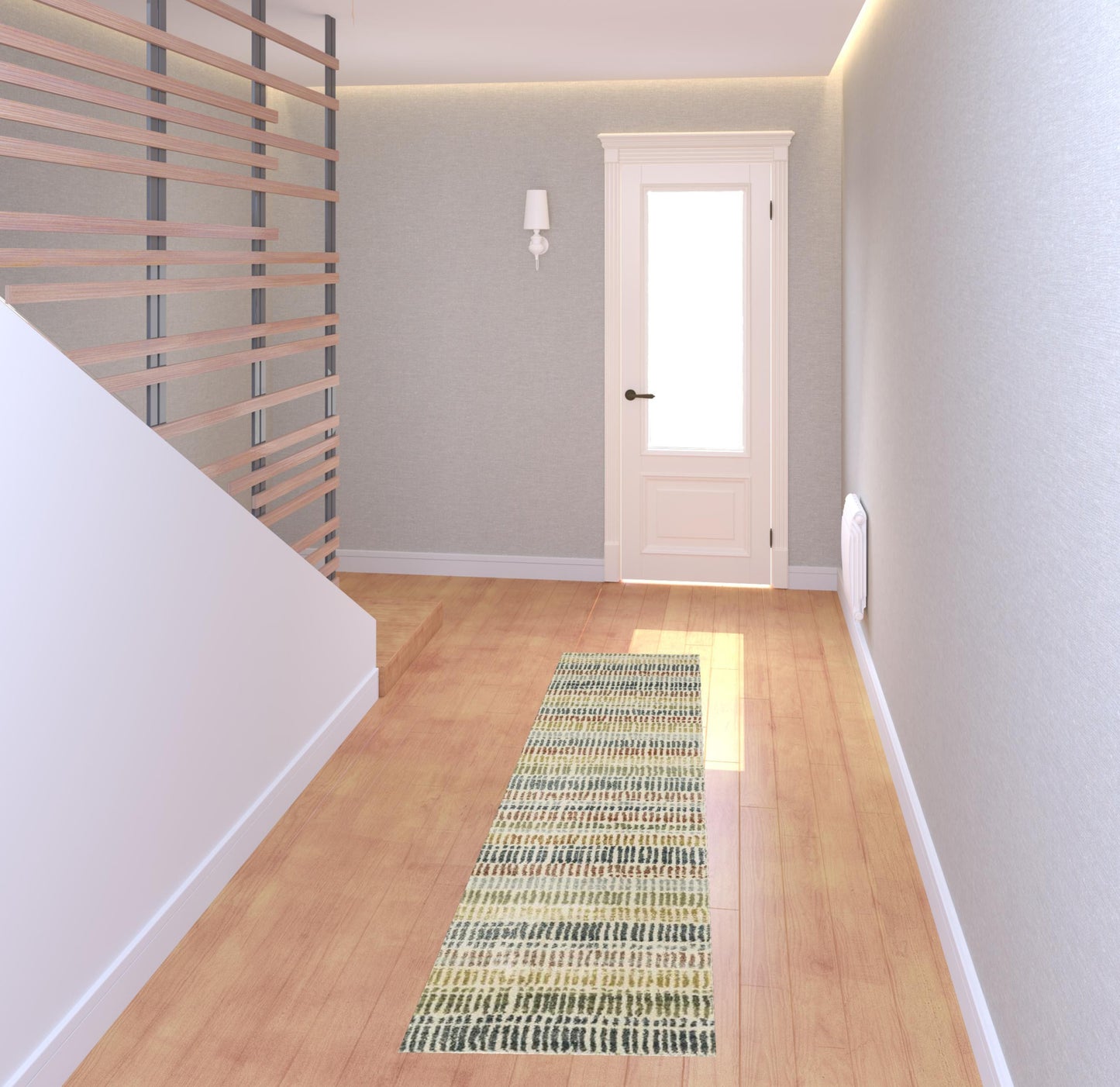 2' X 8' Ivory Blue Green Red And Gold Geometric Power Loom Stain Resistant Runner Rug