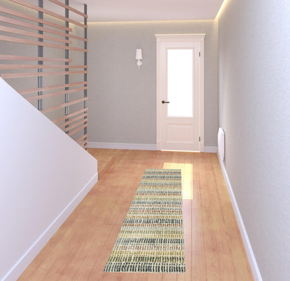 2' X 8' Ivory Blue Green Red And Gold Geometric Power Loom Stain Resistant Runner Rug
