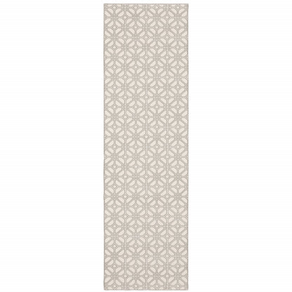 2' X 8' Ivory And Grey Geometric Power Loom Stain Resistant Runner Rug