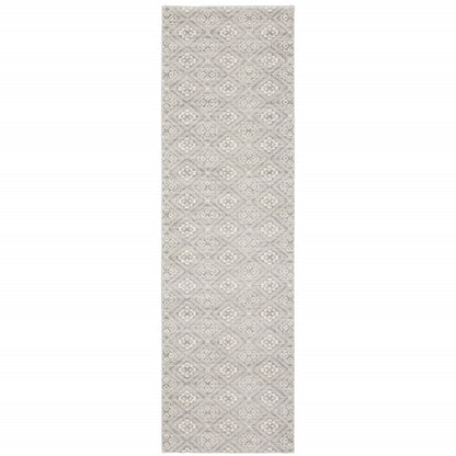 2' X 8' Grey Geometric Power Loom Stain Resistant Runner Rug