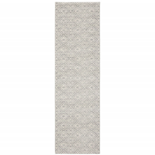 2' X 8' Grey Geometric Power Loom Stain Resistant Runner Rug