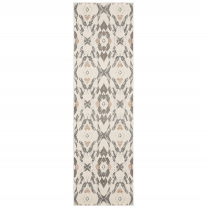2' X 8' Ivory Pink And Sage Geometric Power Loom Stain Resistant Runner Rug