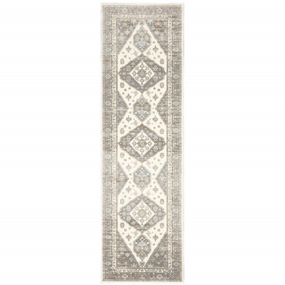 2' X 8' Grey Pink And Brown Oriental Power Loom Stain Resistant Runner Rug