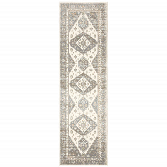 2' X 8' Grey Pink And Brown Oriental Power Loom Stain Resistant Runner Rug