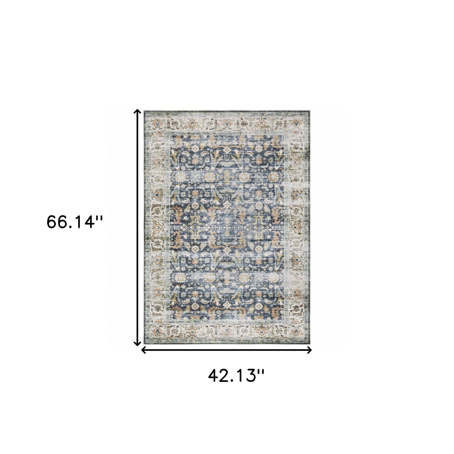 4' X 6' Blue Gold Rust Ivory And Olive Oriental Printed Stain Resistant Non Skid Area Rug