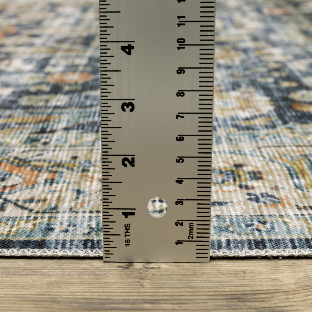 4' X 6' Blue Gold Rust Ivory And Olive Oriental Printed Stain Resistant Non Skid Area Rug