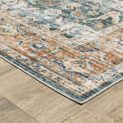 2' X 8' Blue Rust Gold And Olive Oriental Printed Stain Resistant Non Skid Runner Rug