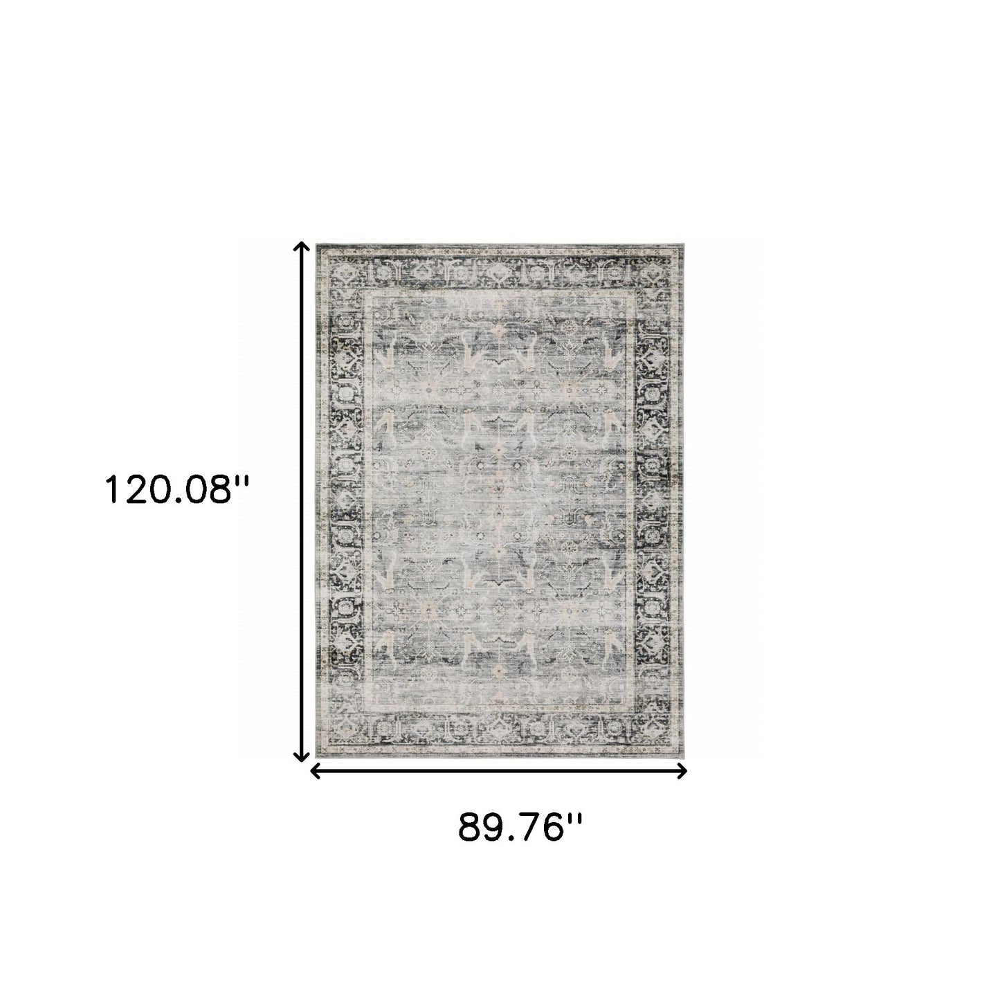 7' X 10' Charcoal Grey Salmon And Ivory Oriental Printed Stain Resistant Non Skid Area Rug