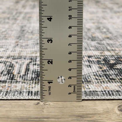 7' X 10' Charcoal Grey Salmon And Ivory Oriental Printed Stain Resistant Non Skid Area Rug