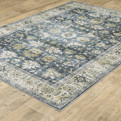 4' X 6' Blue Gold Green And Ivory Oriental Printed Stain Resistant Non Skid Area Rug