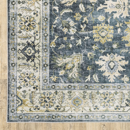 4' X 6' Blue Gold Green And Ivory Oriental Printed Stain Resistant Non Skid Area Rug