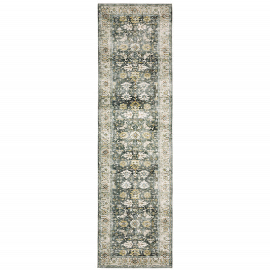 8' Charcoal Oriental Printed Non Skid Runner Rug