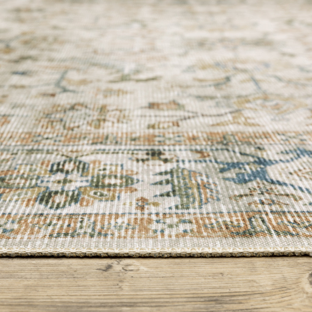 4' X 6' Grey Orange Blue Gold Green And Rust Oriental Printed Stain Resistant Non Skid Area Rug