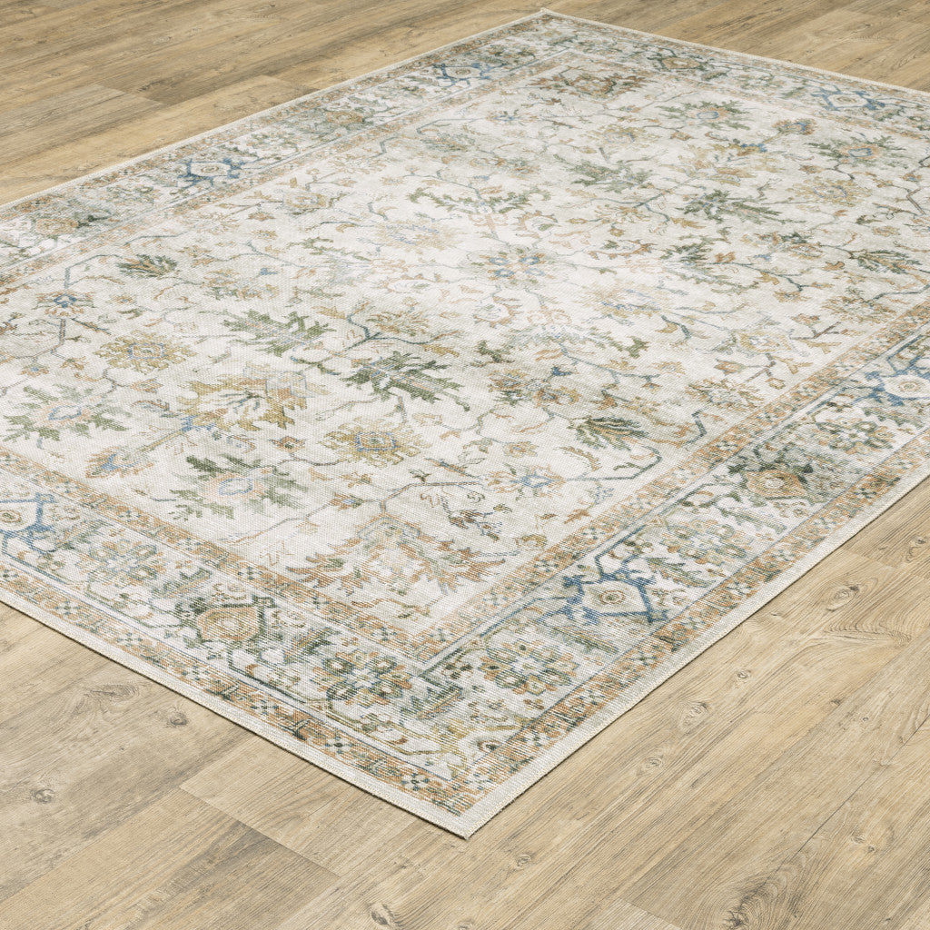 4' X 6' Grey Orange Blue Gold Green And Rust Oriental Printed Stain Resistant Non Skid Area Rug