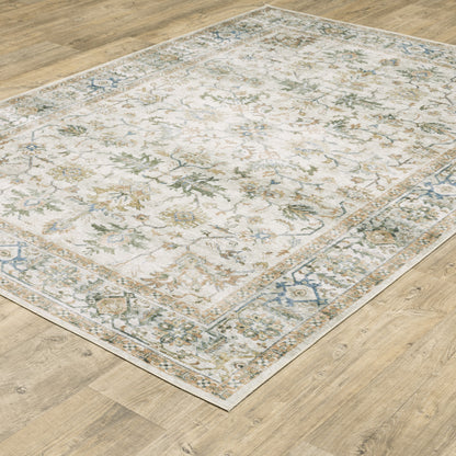 5' X 7' Grey Orange Blue Gold Green And Rust Oriental Printed Stain Resistant Non Skid Area Rug