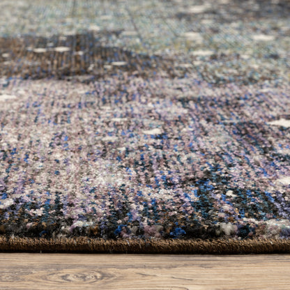 10' X 13' Purple Teal And Brown Abstract Power Loom Stain Resistant Area Rug