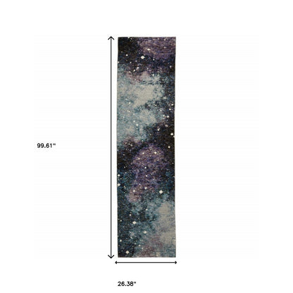 2' X 8' Purple Teal And Brown Abstract Power Loom Stain Resistant Runner Rug