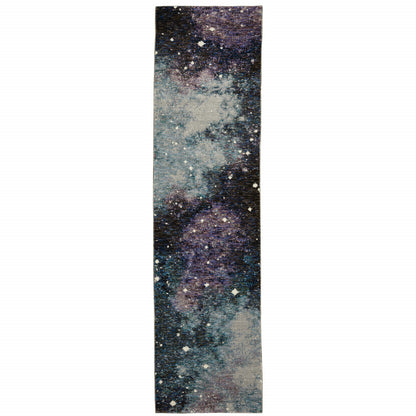 2' X 8' Purple Teal And Brown Abstract Power Loom Stain Resistant Runner Rug