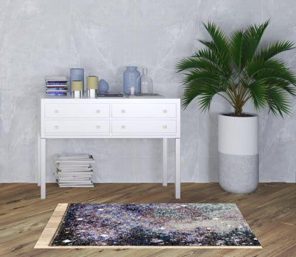 3' X 5' Purple Teal And Brown Abstract Power Loom Stain Resistant Area Rug
