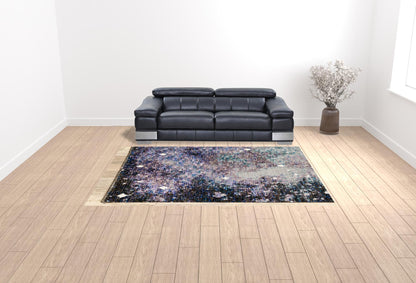 9' X 12' Purple Teal And Brown Abstract Power Loom Stain Resistant Area Rug