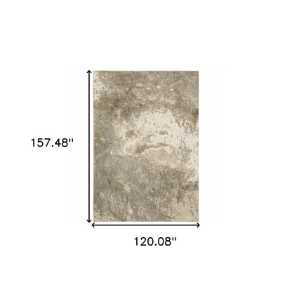 10' X 13' Grey Beige And Ivory Abstract Power Loom Stain Resistant Area Rug