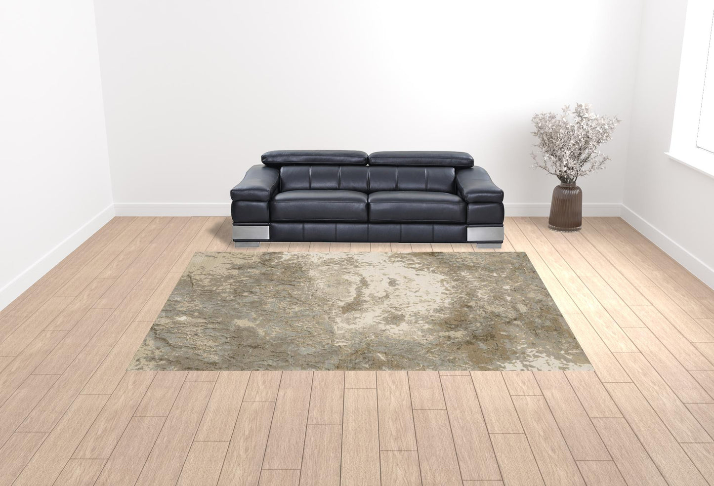 10' X 13' Grey Beige And Ivory Abstract Power Loom Stain Resistant Area Rug