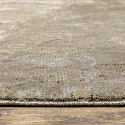 10' X 13' Grey Beige And Ivory Abstract Power Loom Stain Resistant Area Rug