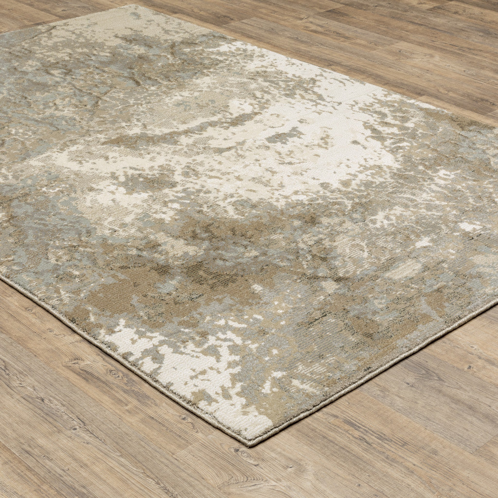 10' X 13' Grey Beige And Ivory Abstract Power Loom Stain Resistant Area Rug