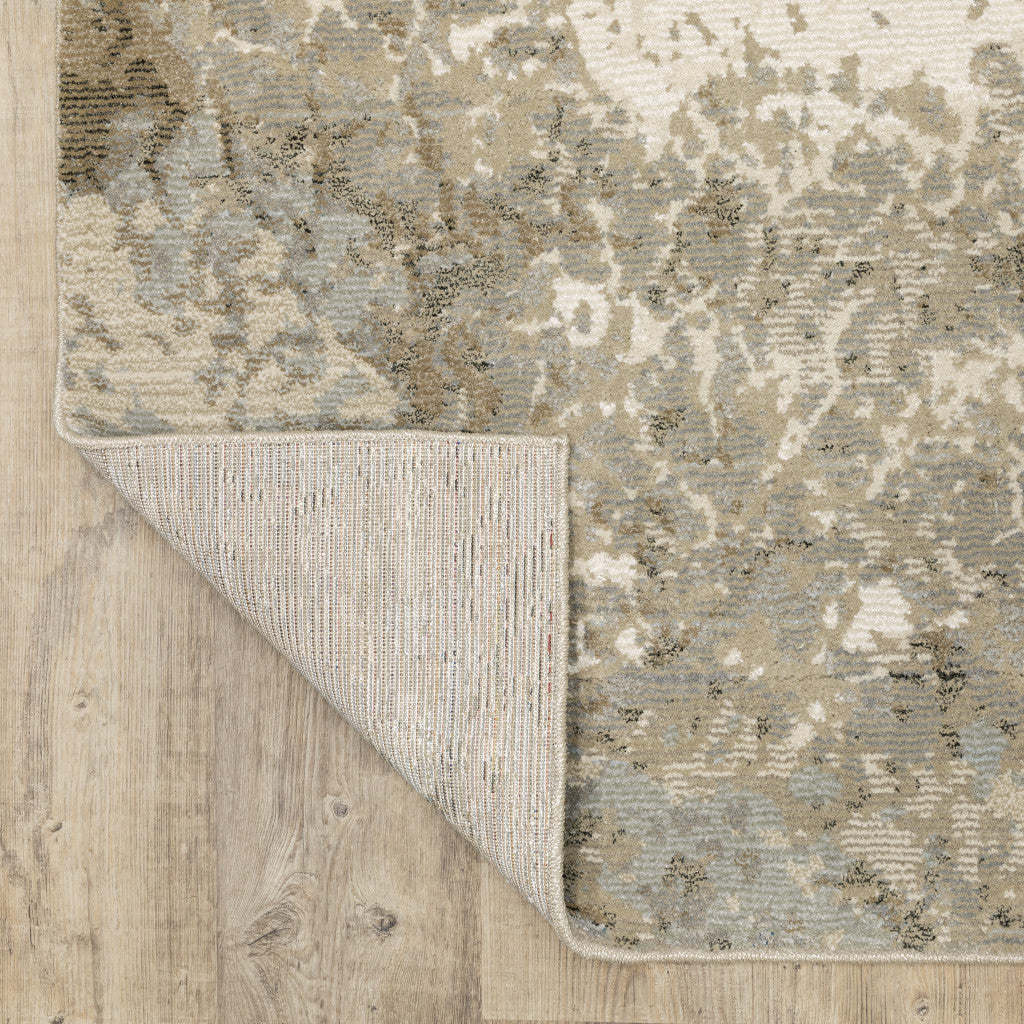 10' X 13' Grey Beige And Ivory Abstract Power Loom Stain Resistant Area Rug