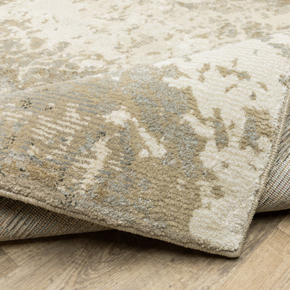 10' X 13' Grey Beige And Ivory Abstract Power Loom Stain Resistant Area Rug