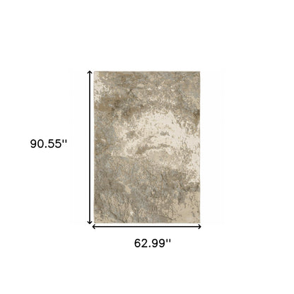 5' X 7' Grey Beige And Ivory Abstract Power Loom Stain Resistant Area Rug