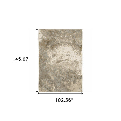 9' X 12' Grey Beige And Ivory Abstract Power Loom Stain Resistant Area Rug