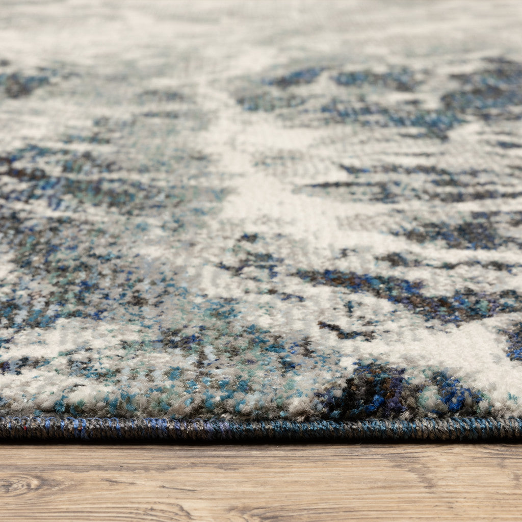 10' X 13' Grey Teal And Green Abstract Power Loom Stain Resistant Area Rug