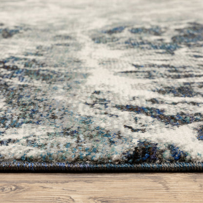 10' X 13' Grey Teal And Green Abstract Power Loom Stain Resistant Area Rug