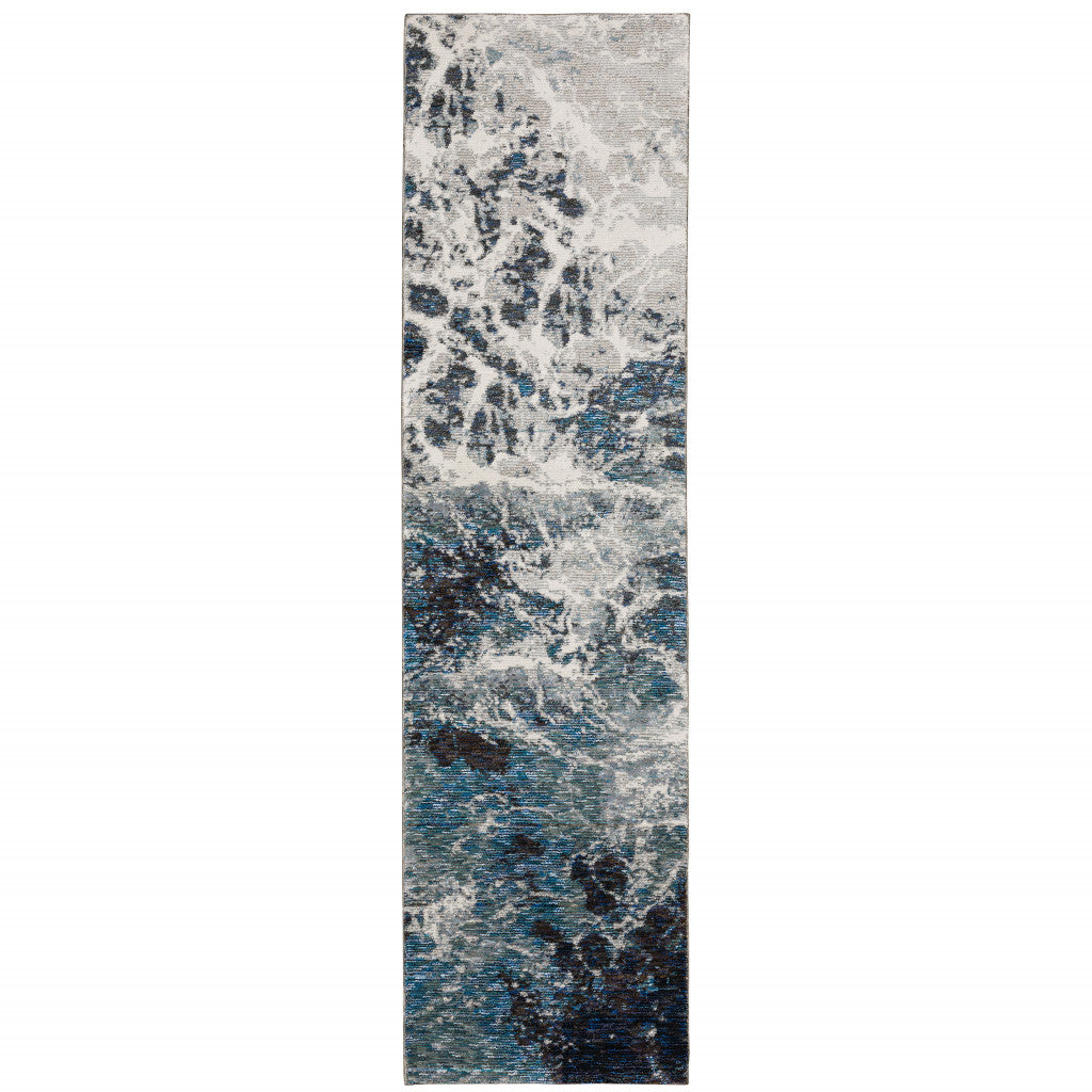 2' X 8' Grey Teal And Green Abstract Power Loom Stain Resistant Runner Rug