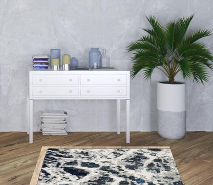 3' X 5' Grey Teal And Green Abstract Power Loom Stain Resistant Area Rug