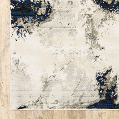 2' X 8' Grey Black And Ivory Abstract Power Loom Stain Resistant Runner Rug