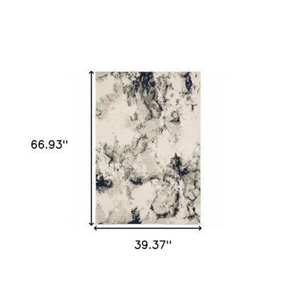 3' X 5' Grey Black And Ivory Abstract Power Loom Stain Resistant Area Rug