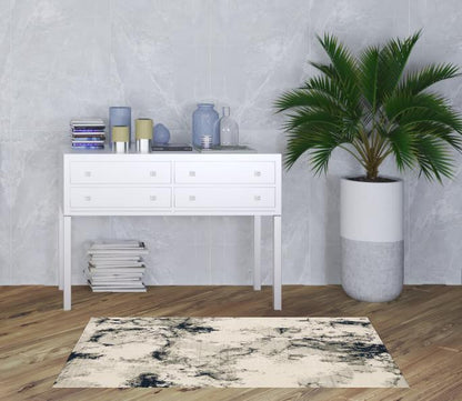 3' X 5' Grey Black And Ivory Abstract Power Loom Stain Resistant Area Rug