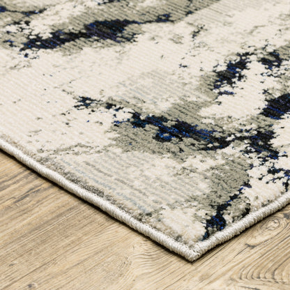 8' X 10' Grey Black And Ivory Abstract Power Loom Stain Resistant Area Rug
