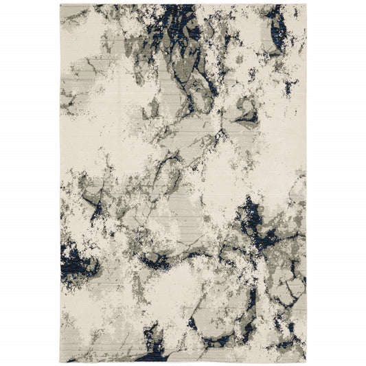 9' X 12' Grey Black And Ivory Abstract Power Loom Stain Resistant Area Rug