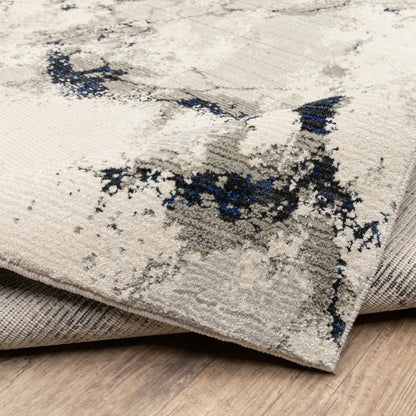 9' X 12' Grey Black And Ivory Abstract Power Loom Stain Resistant Area Rug