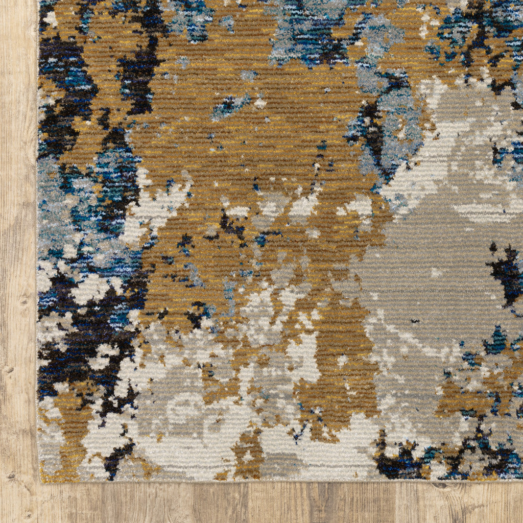 10' X 13' Gold Grey And Ivory Abstract Power Loom Stain Resistant Area Rug