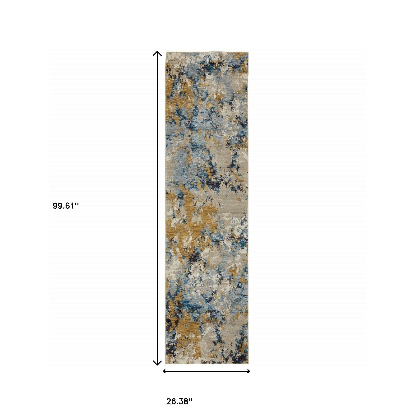 2' X 8' Gold Grey And Ivory Abstract Power Loom Stain Resistant Runner Rug
