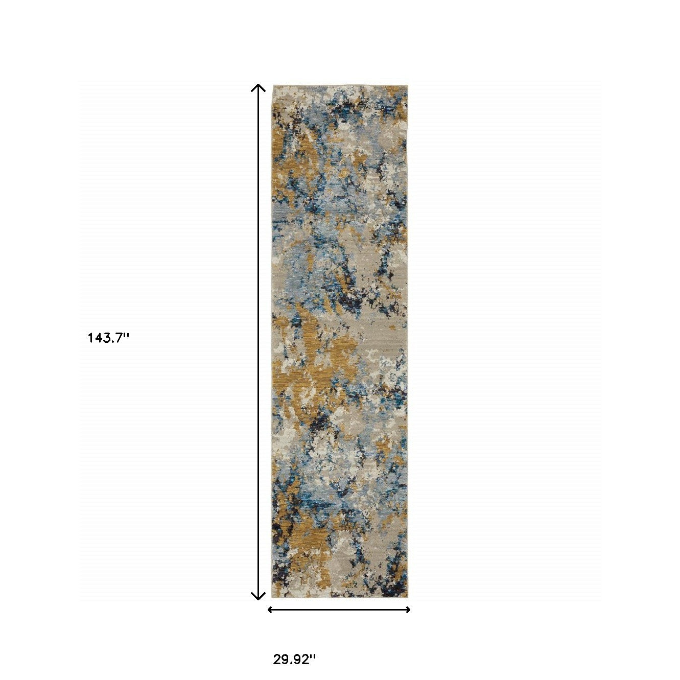 2' X 10' Gold Grey And Ivory Abstract Power Loom Stain Resistant Runner Rug