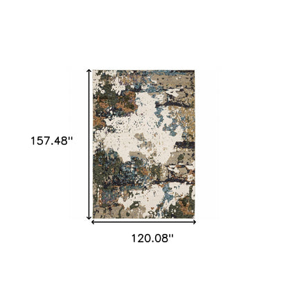 10' X 13' Green Gold And Blue Abstract Power Loom Stain Resistant Area Rug