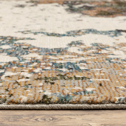 10' X 13' Green Gold And Blue Abstract Power Loom Stain Resistant Area Rug