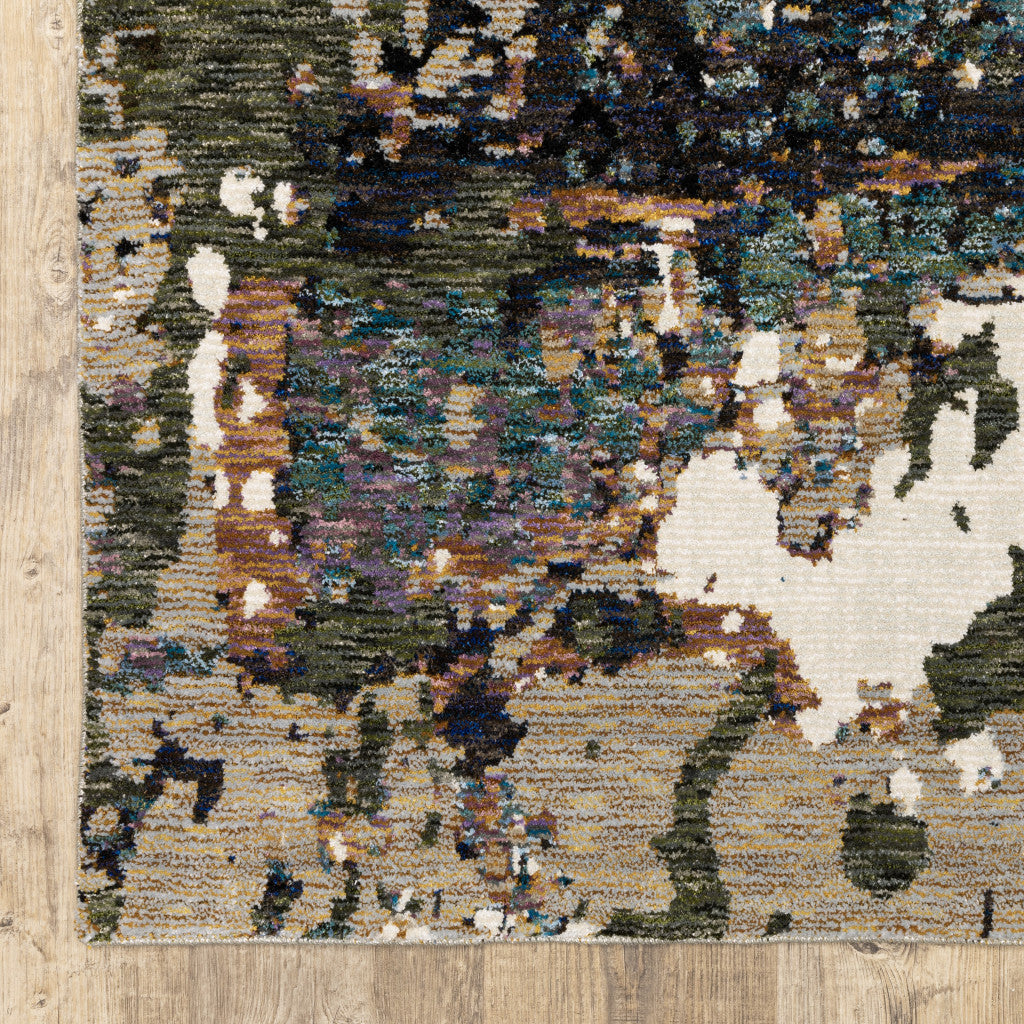 10' X 13' Green Gold And Blue Abstract Power Loom Stain Resistant Area Rug